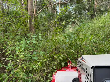 Ventrac 4520P facing a wall of dense lantana scrub before clearing, Pullenvale